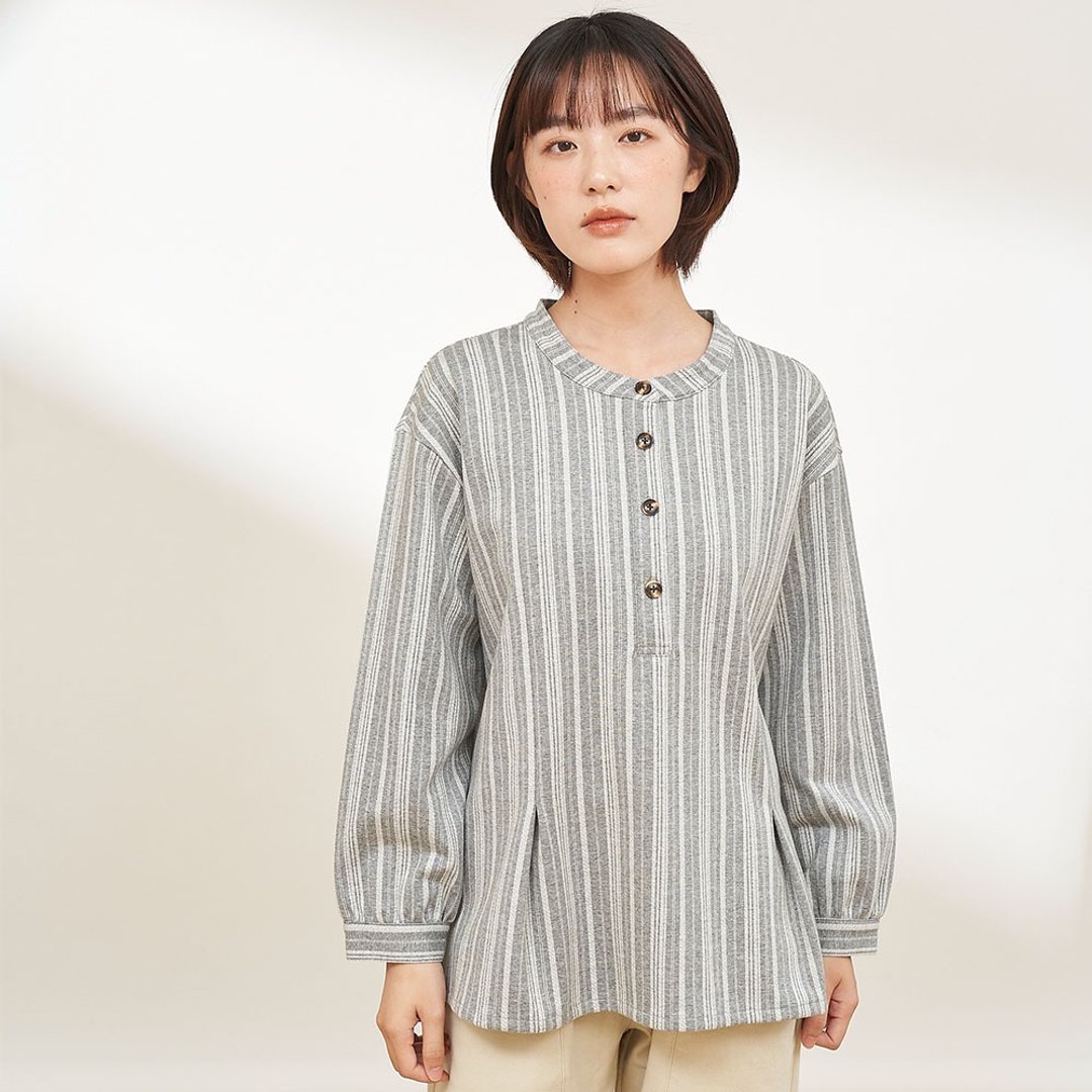 磨毛感直条半开襟上衣-共2色 - 居家服/睡衣 - 棉 多色