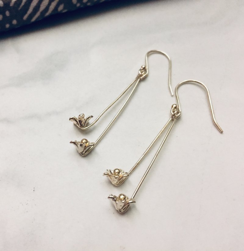 八月桂花巷 - 耳环/耳夹 - 纯银 银色