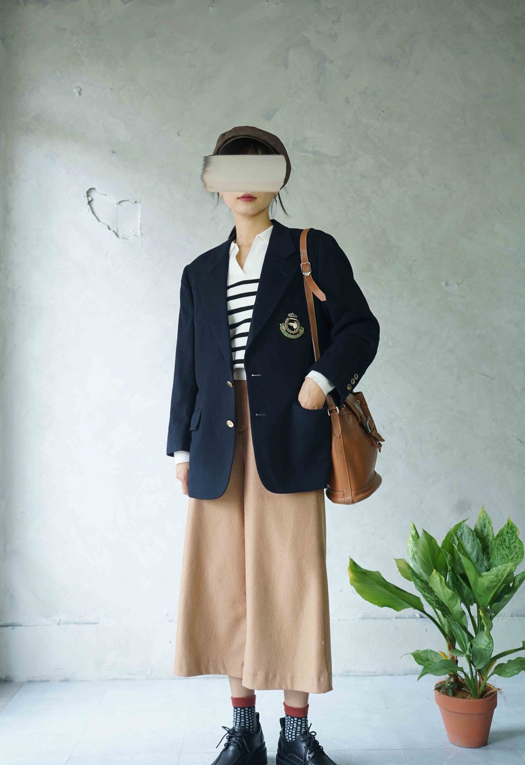 寻宝古着-深蓝色学院风中性毛料西装外套 - 女装西装外套/风衣 - 羊毛 蓝色