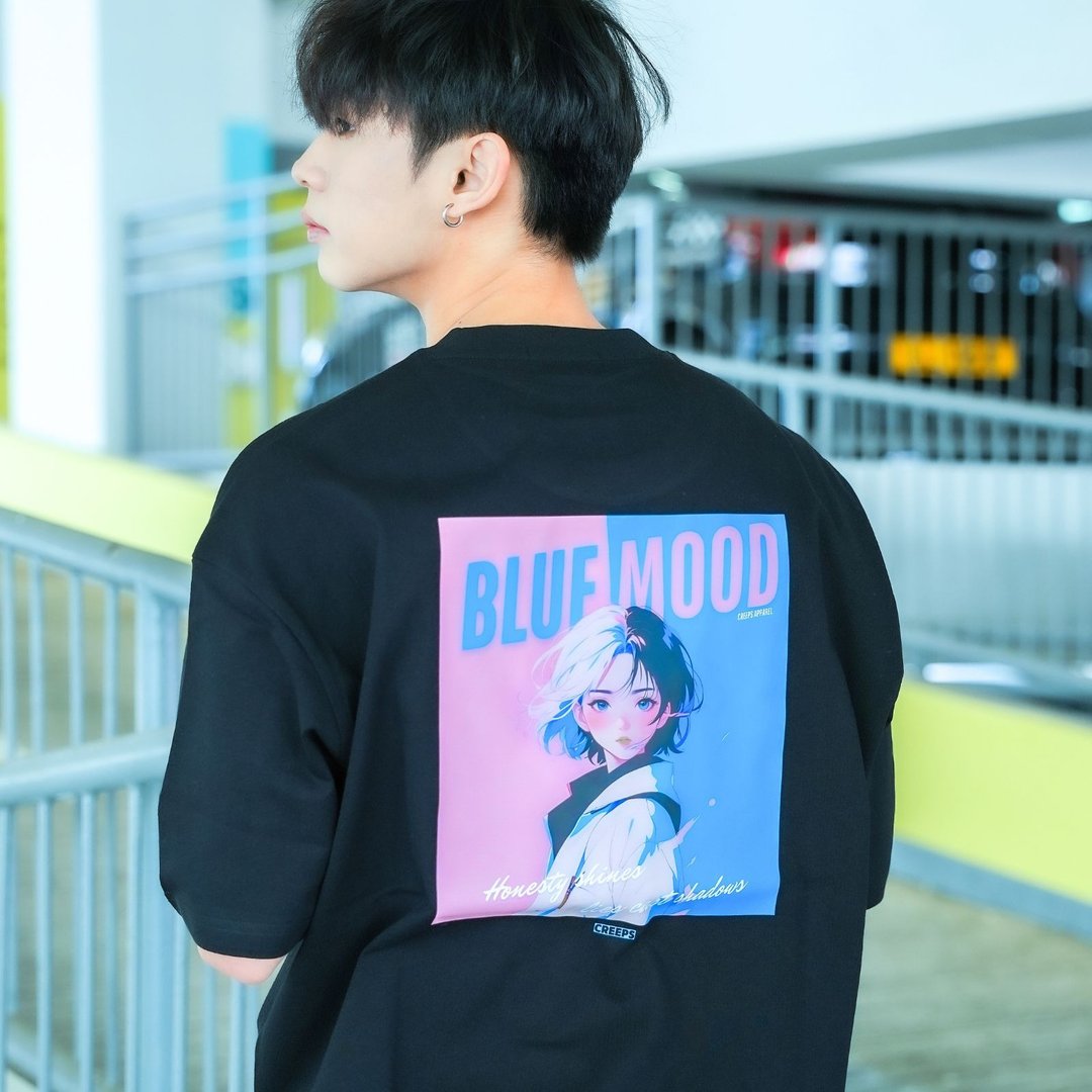 【CREEPS】Blue Mood 宽松重磅印花T恤 210g - 中性连帽卫衣/T 恤 - 棉 多色