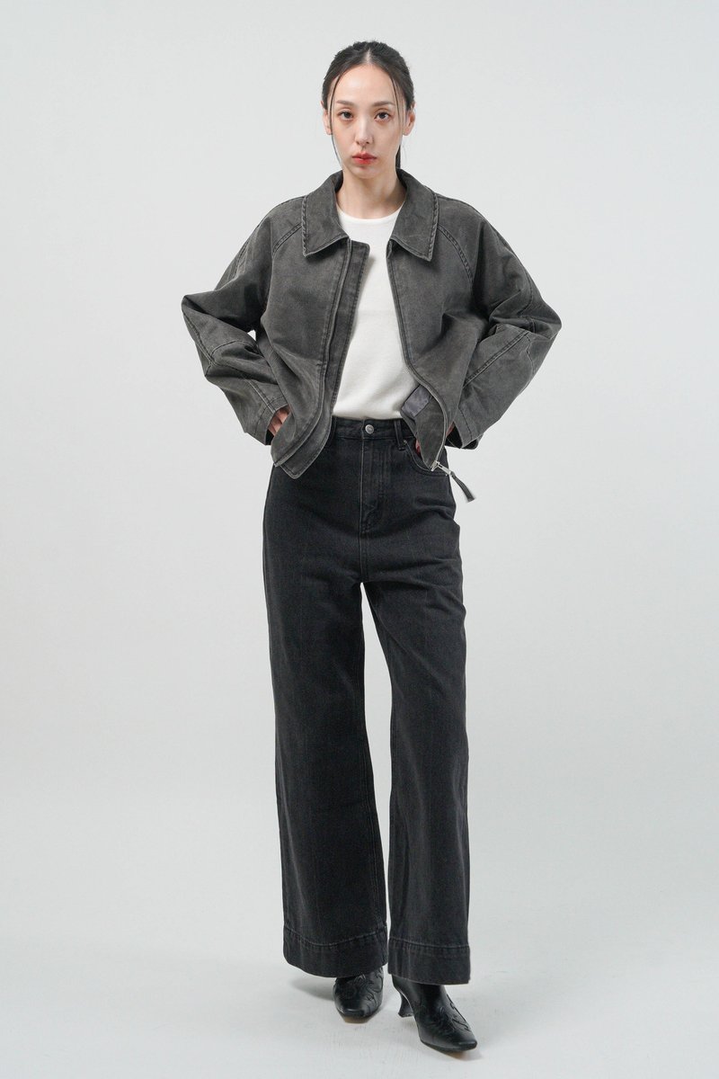 洗旧挺版结构短夹克 - 铁灰 - 女装休闲/机能外套 - 聚酯纤维 灰色