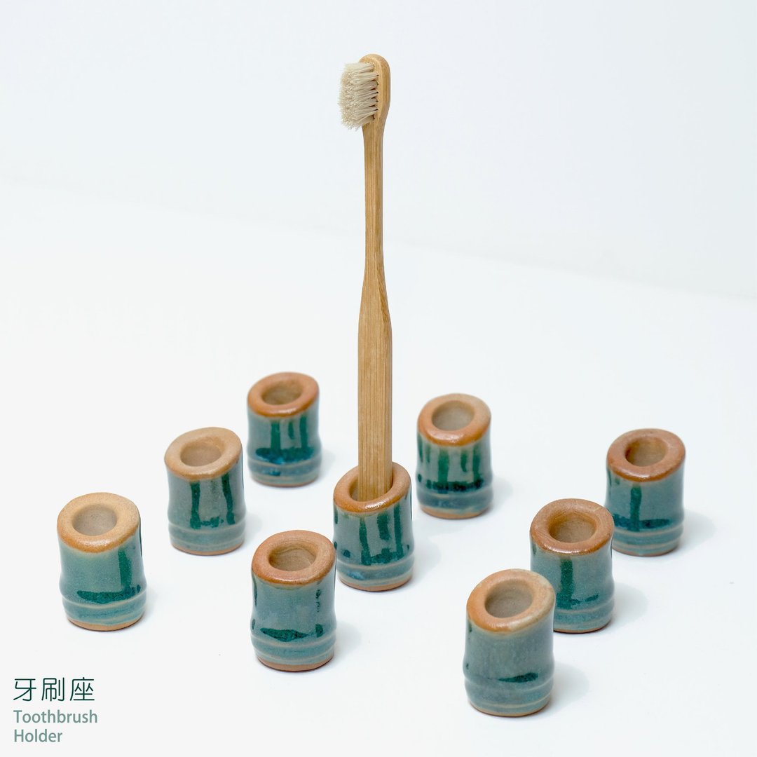 元气竹节牙刷座 - 收纳用品 - 陶 绿色
