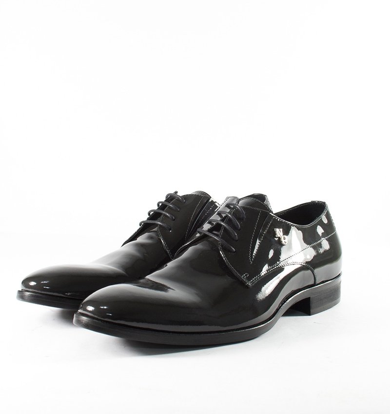 意大利真皮漆皮德比绅士鞋 - 男款皮鞋 - 真皮 灰色