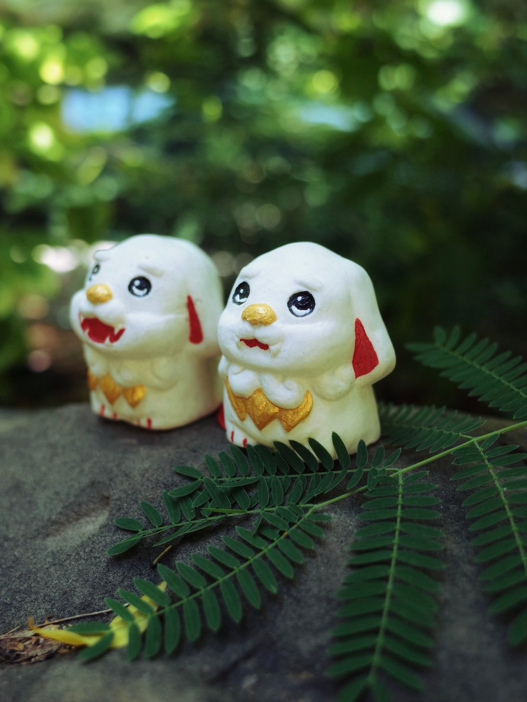 白屋小物-狛犬御神签2入组 - 玩偶/公仔 - 陶 
