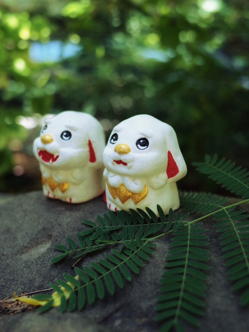 白屋小物-狛犬御神签2入组 - 玩偶/公仔 - 陶 