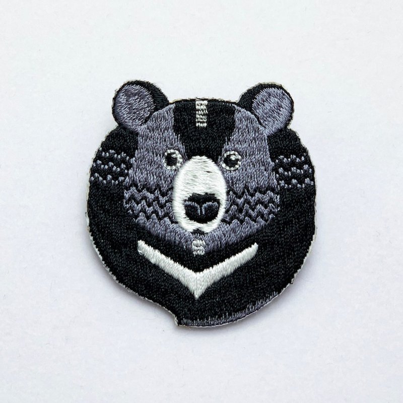 【森林动物系列】Q版黑熊绣片别针 - 徽章/别针 - 绣线 黑色