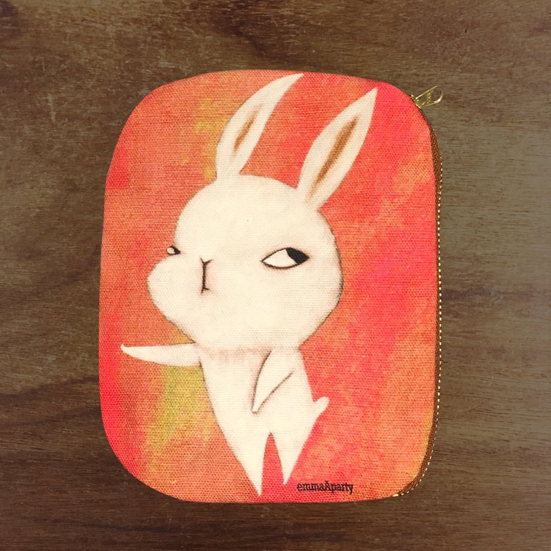 emmaAparty插画小包:推倒兔子 - 化妆包/杂物包 - 棉 橘色