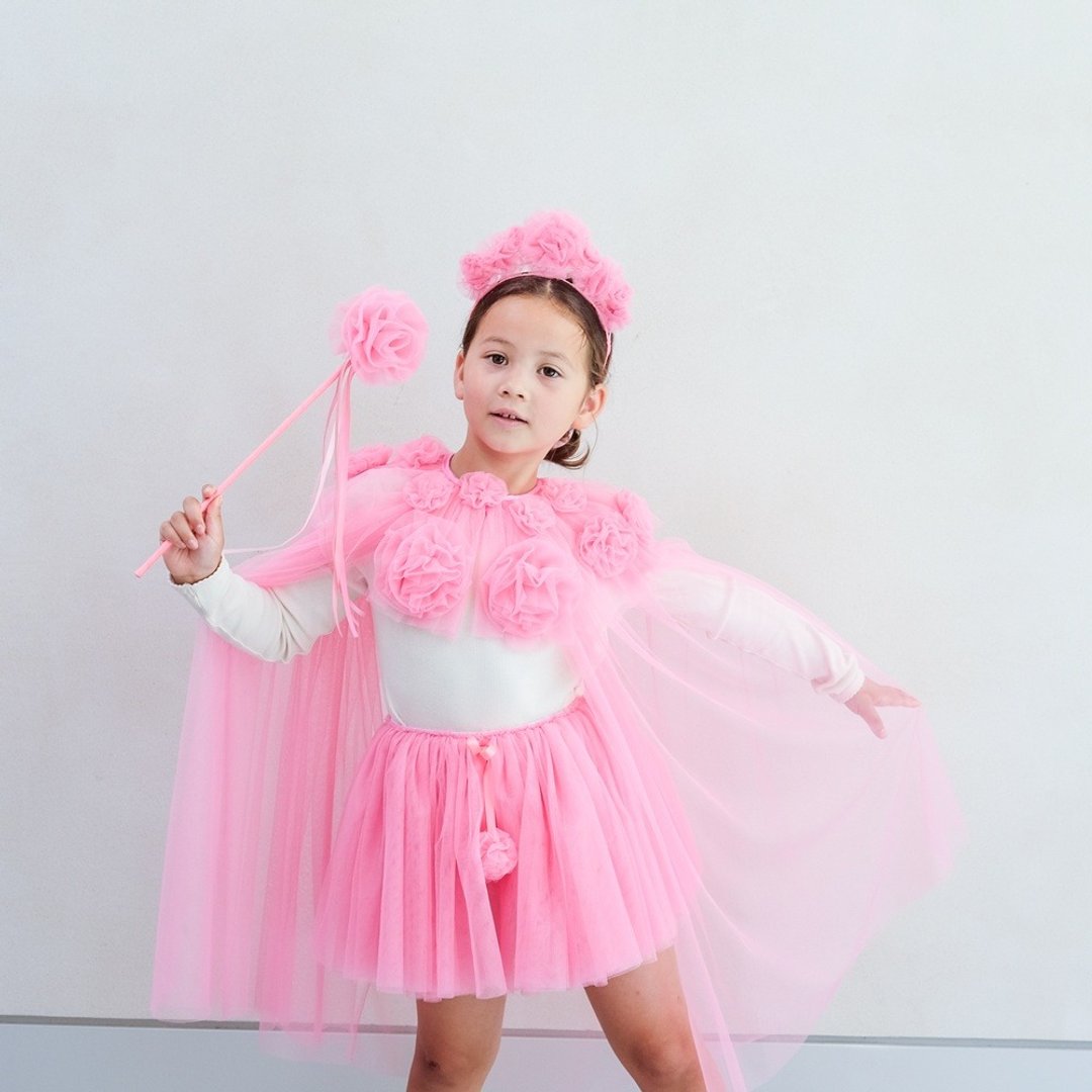 英国Mimi & Lula_AW25_变装派对_蕾丝粉红花朵纱质披风 - 童装礼服/连衣裙 - 聚酯纤维 
