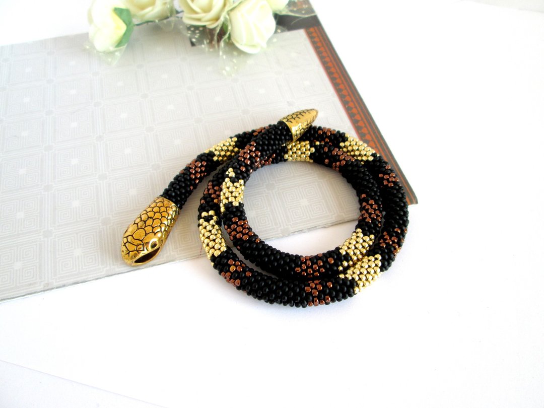 Snake striped bracelet Ouroboros jewelry for her Witch bracelet for wife Snakesk - 手链/手环 - 其他材质 多色