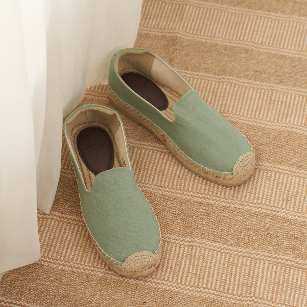 【预购】手作草编鞋-素面款 绿豆奶 Espadrilles - 女款休闲鞋 - 棉 白色