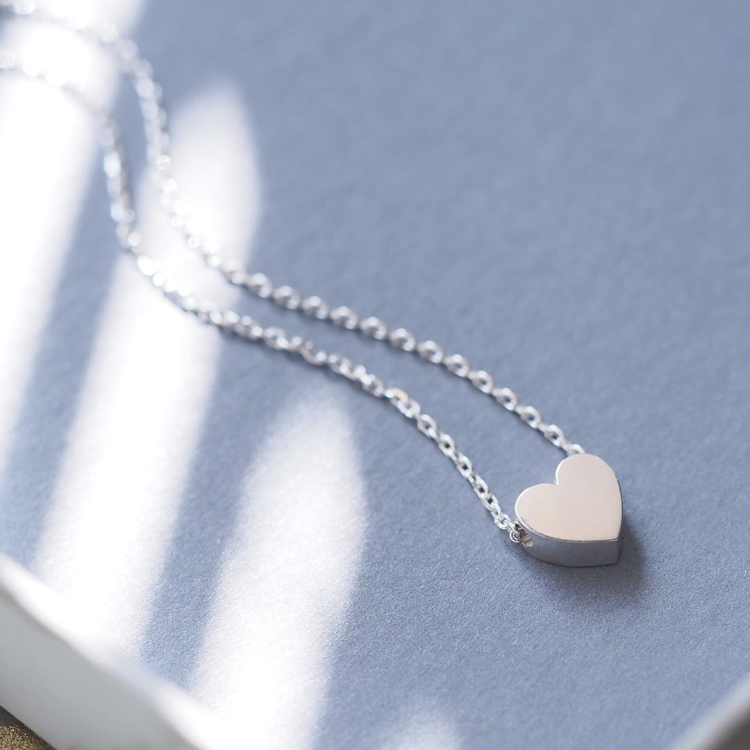 Simple Heart Necklace Silver 925 - 项链 - 其他金属 银色