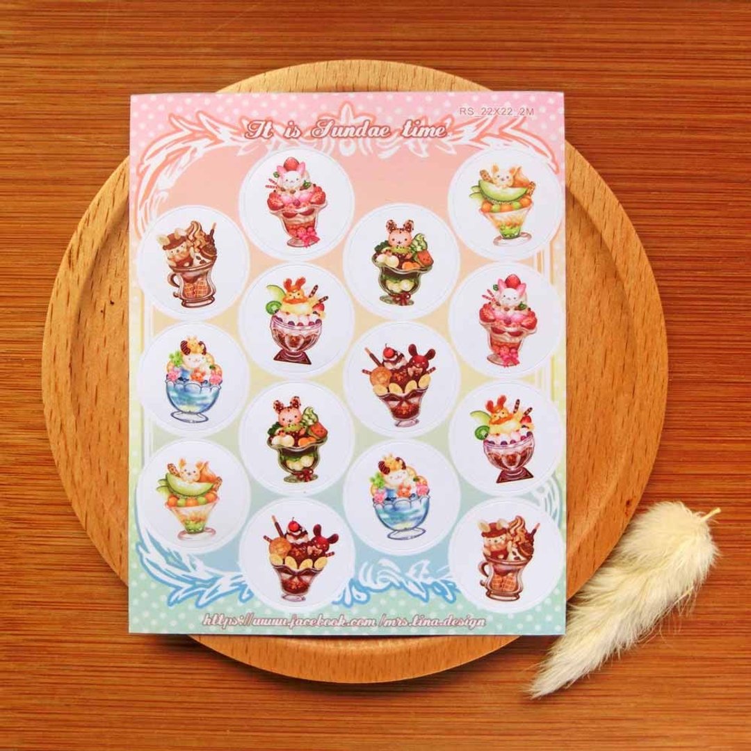 小圆贴纸-圣代兔 - 贴纸 - 纸 多色