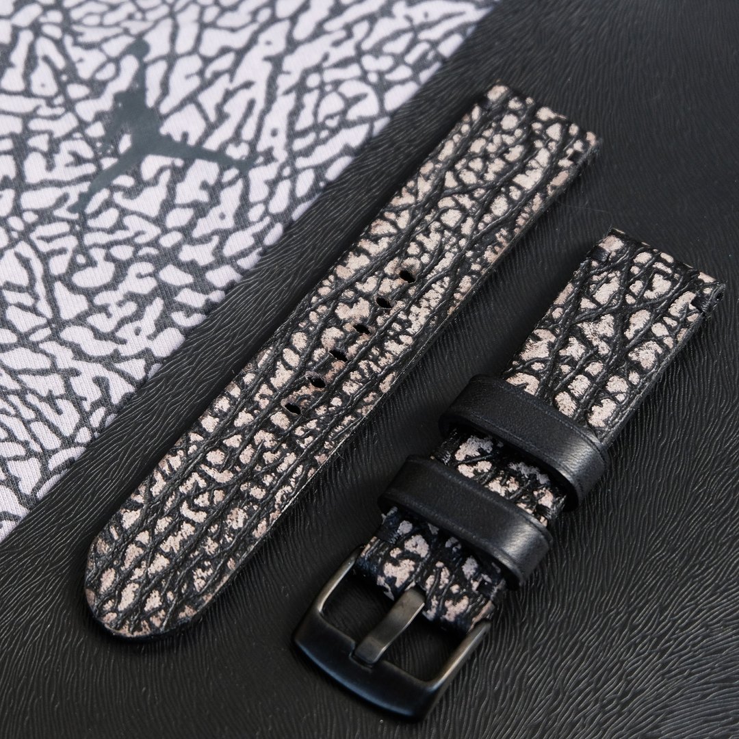 Leather watch strap, stamped pattern, Cement model,18 mm 20 mm 22 mm 24 mm - 表带 - 真皮 灰色