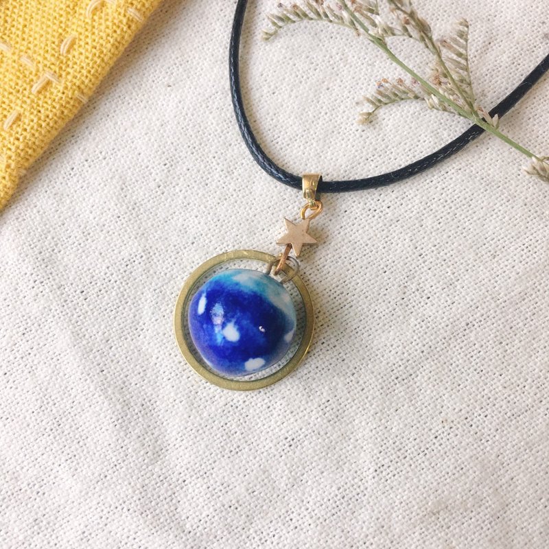 【扩香项链】香水精油项链-蓝莓马卡龙|手作陶艺 - 项链 - 瓷 蓝色