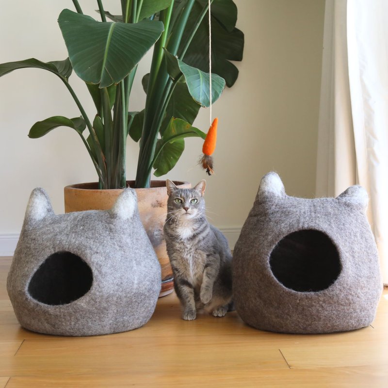 保暖猫窝 猫耳朵猫窝 龙猫猫窝 蛋壳猫窝 手工羊毛毡猫窝 宠物床 - 床垫/笼子 - 羊毛 