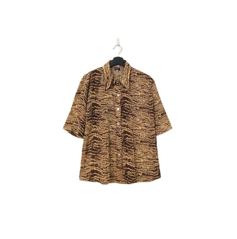 Back to Green- 袖花衬衫 虎斑 细致百褶袖  sf-12vintage shirt - 男装衬衫 - 聚酯纤维 