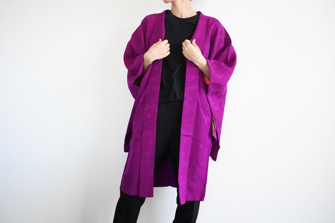 织锦花卉和服, 复古和服, 和服外套, 日本和服 - 女装休闲/机能外套 - 丝．绢 紫色