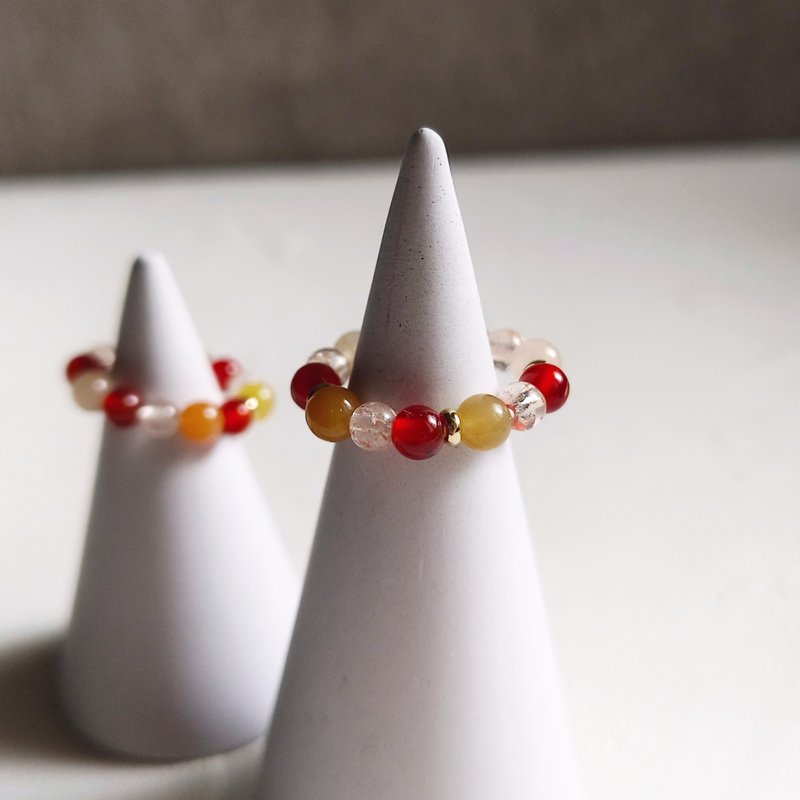 深秋记忆天然晶石食指戒(金丝玉.金草莓晶.红玛瑙)正面能量.事业 - 戒指 - 水晶 多色