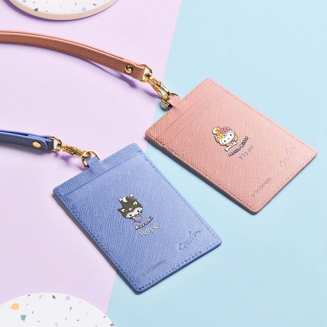Sanrio 角色限量版 定制化刻字 十字纹皮革证件套 (4色) - 证件套/卡套 - 真皮 粉红色