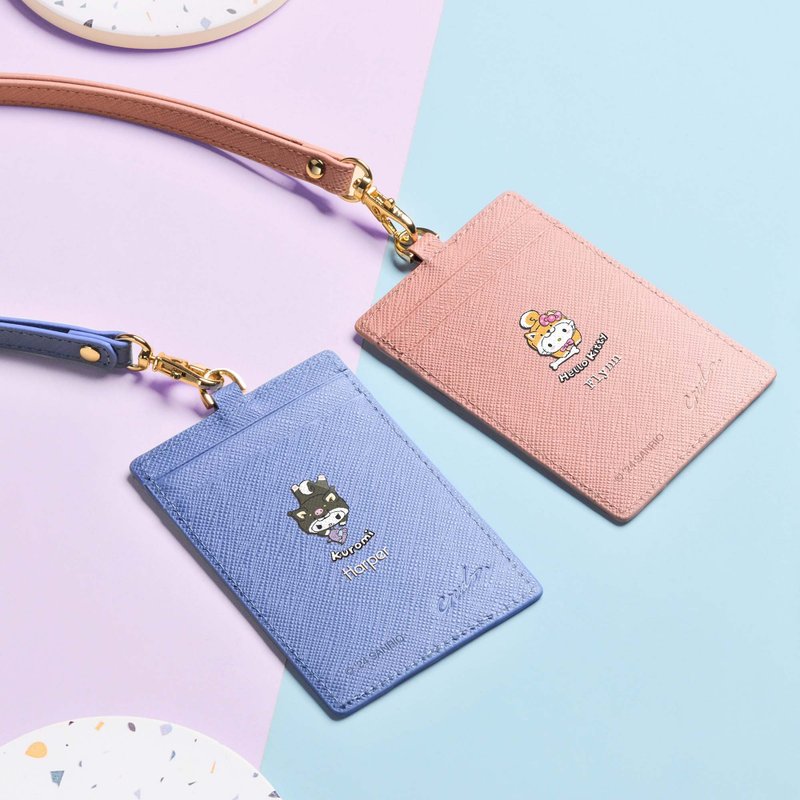 Sanrio 角色限量版 定制化刻字 十字纹皮革证件套 (4色) - 证件套/卡套 - 真皮 粉红色