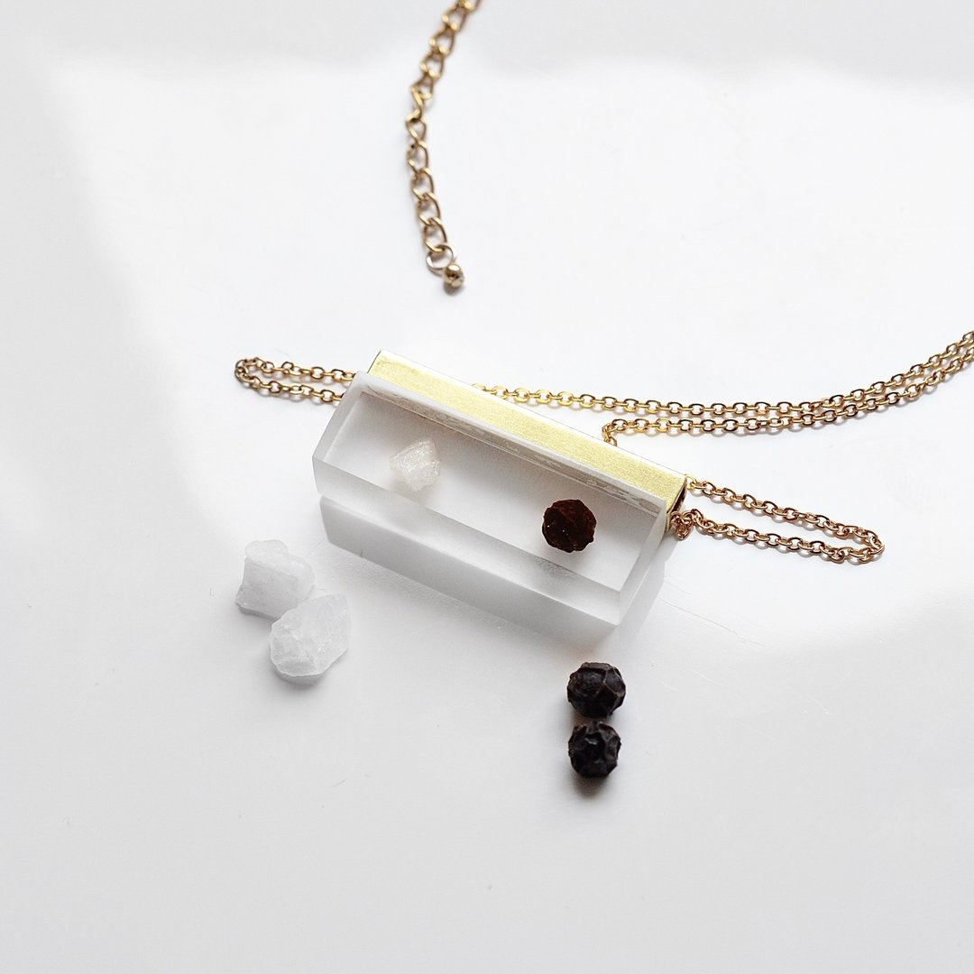 Salt and Pepper Necklace Rock Salt Black Pepper Life Gift Eisei Flower lover Wedding Gift Metal Allergy Japan Design Contemporary Jewelry - 项链 - 树脂 透明