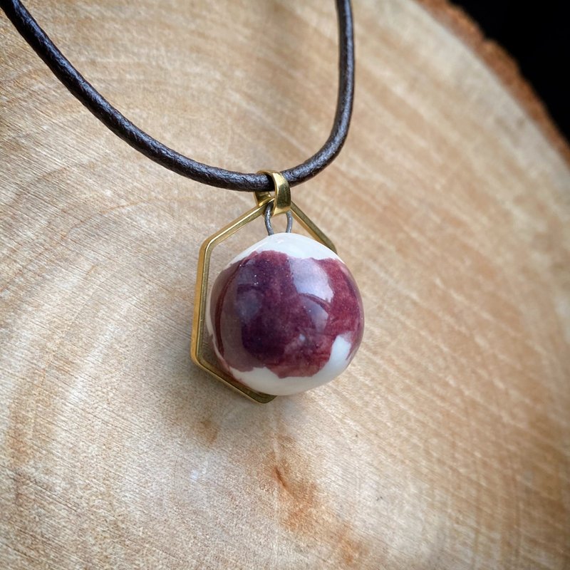 【扩香项链】香水精油项链-紫云烟缀六角环|手作陶艺 - 项链 - 瓷 紫色