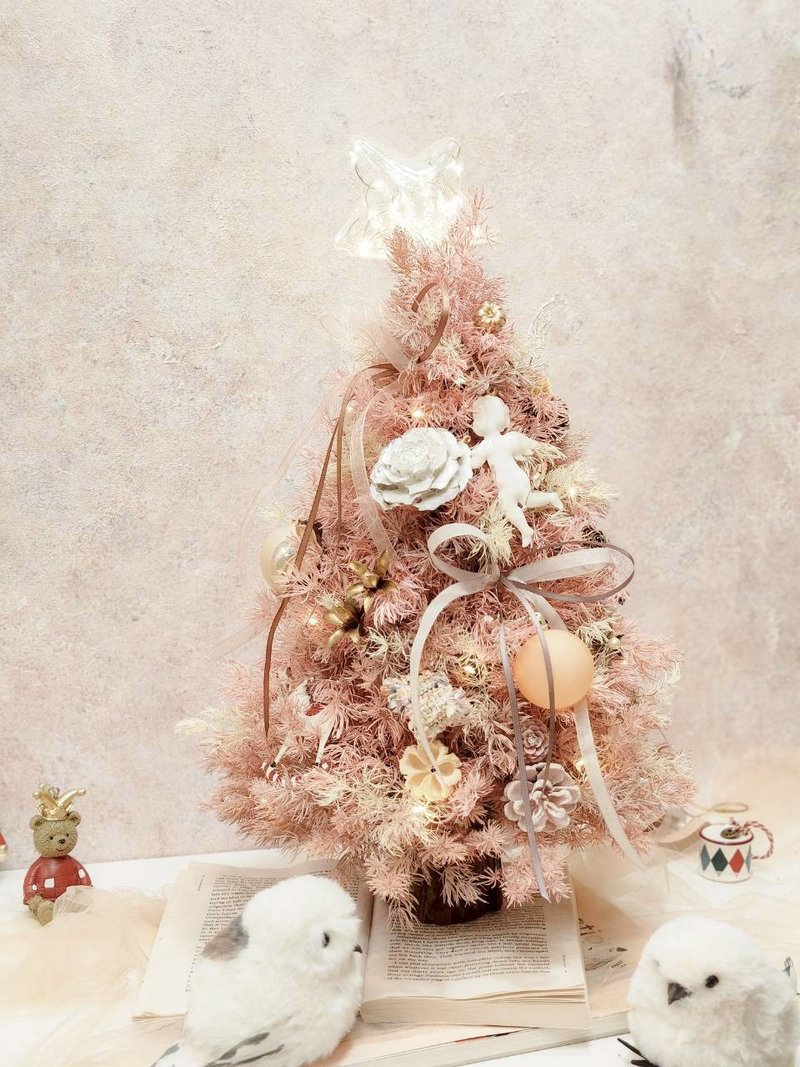 粉雪微光圣诞树 永生蓬莱松 圣诞礼物 交换礼物 - 干燥花/捧花 - 植物．花 粉红色