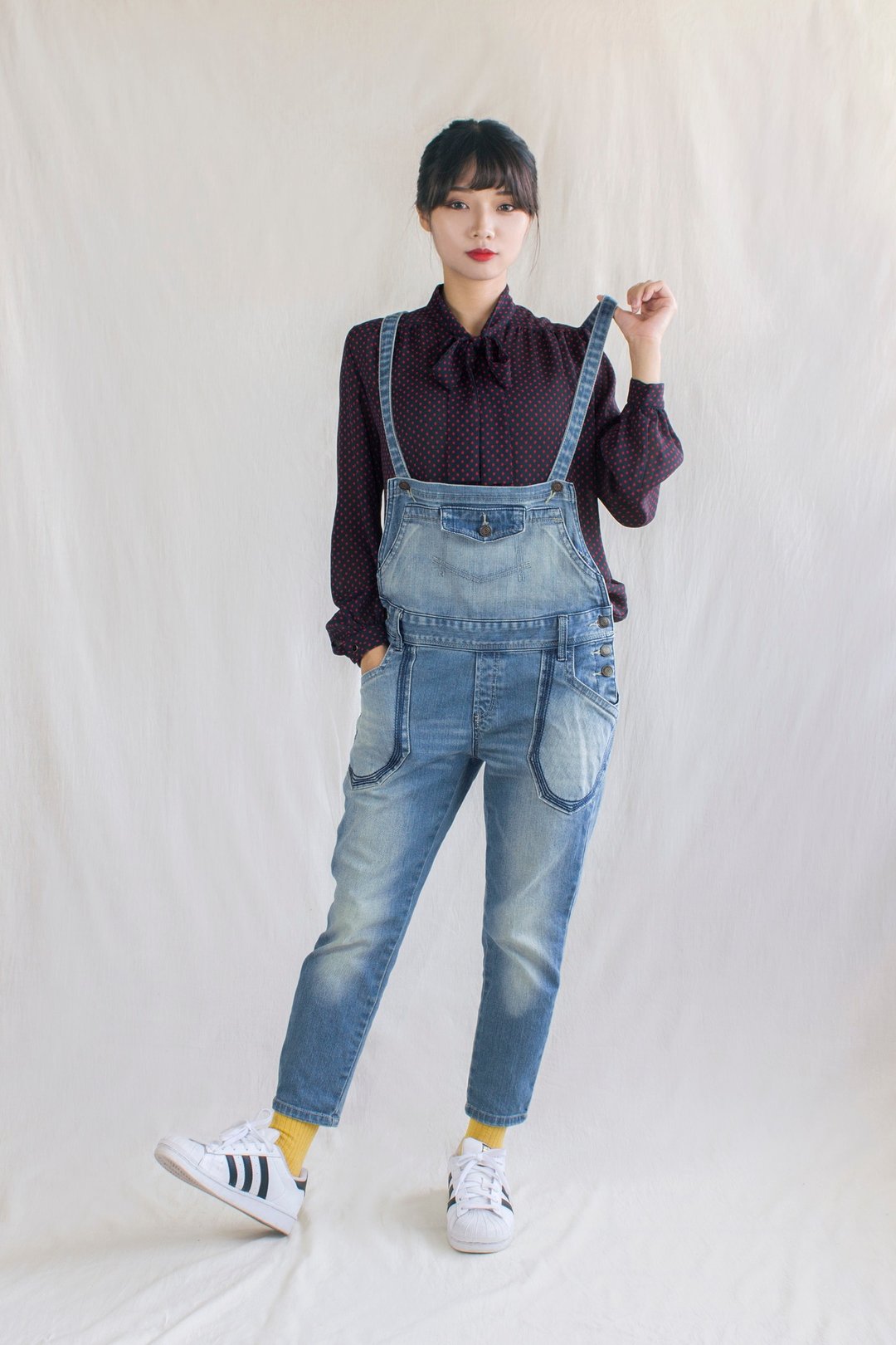 复古刷色AB古着吊带九分裤 - 背带裤/连体裤 - 其他材质 蓝色