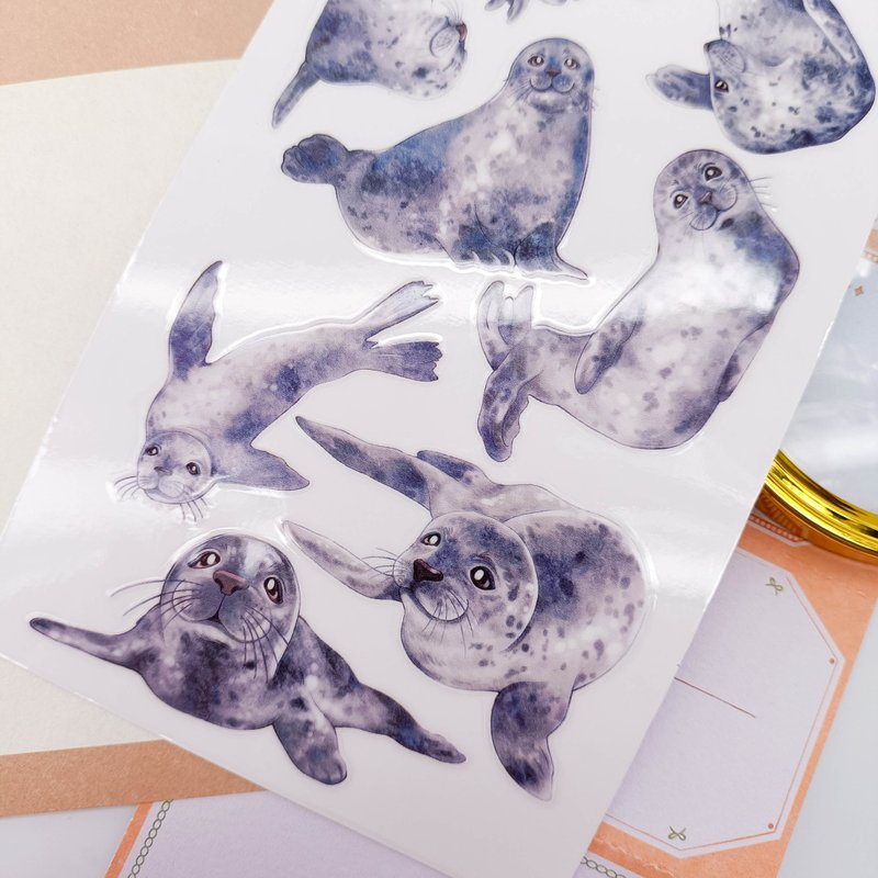 5K024_貪吃海豹A/轉印貼紙 - 贴纸 - 其他材质 多色