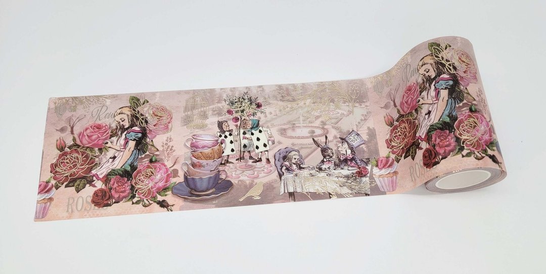 Alice in Wonderland Gold foil Extra Wide washi sticker tape - 纸胶带 - 纸 金色