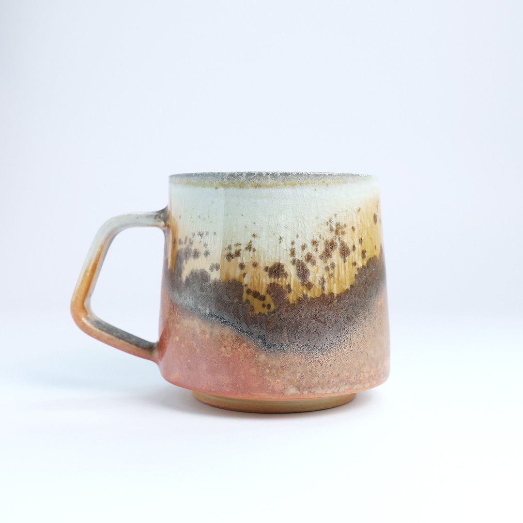 明芽窑 | 柴烧志野金彩结晶把杯 陶杯 杯子 橘红 艺术品 搜藏 H10 - 茶具/茶杯 - 陶 橘色