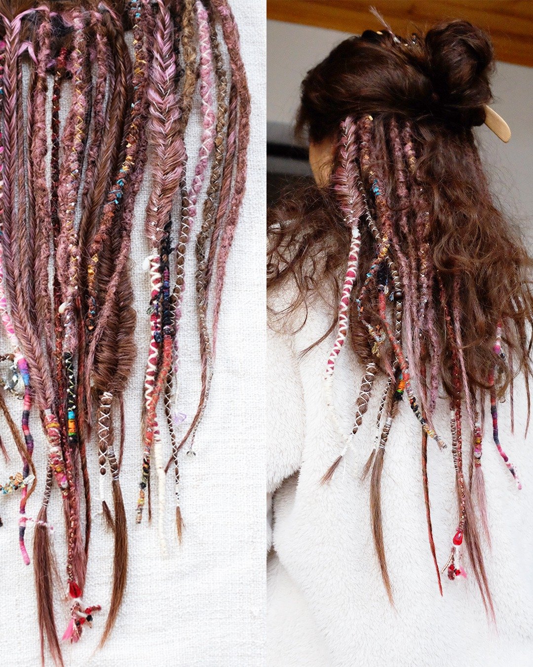 脏辫发片/ 假发 雷鬼头 Gypsy bunch dreads hair clips set 预订 - 发饰 - 其他材质 粉红色