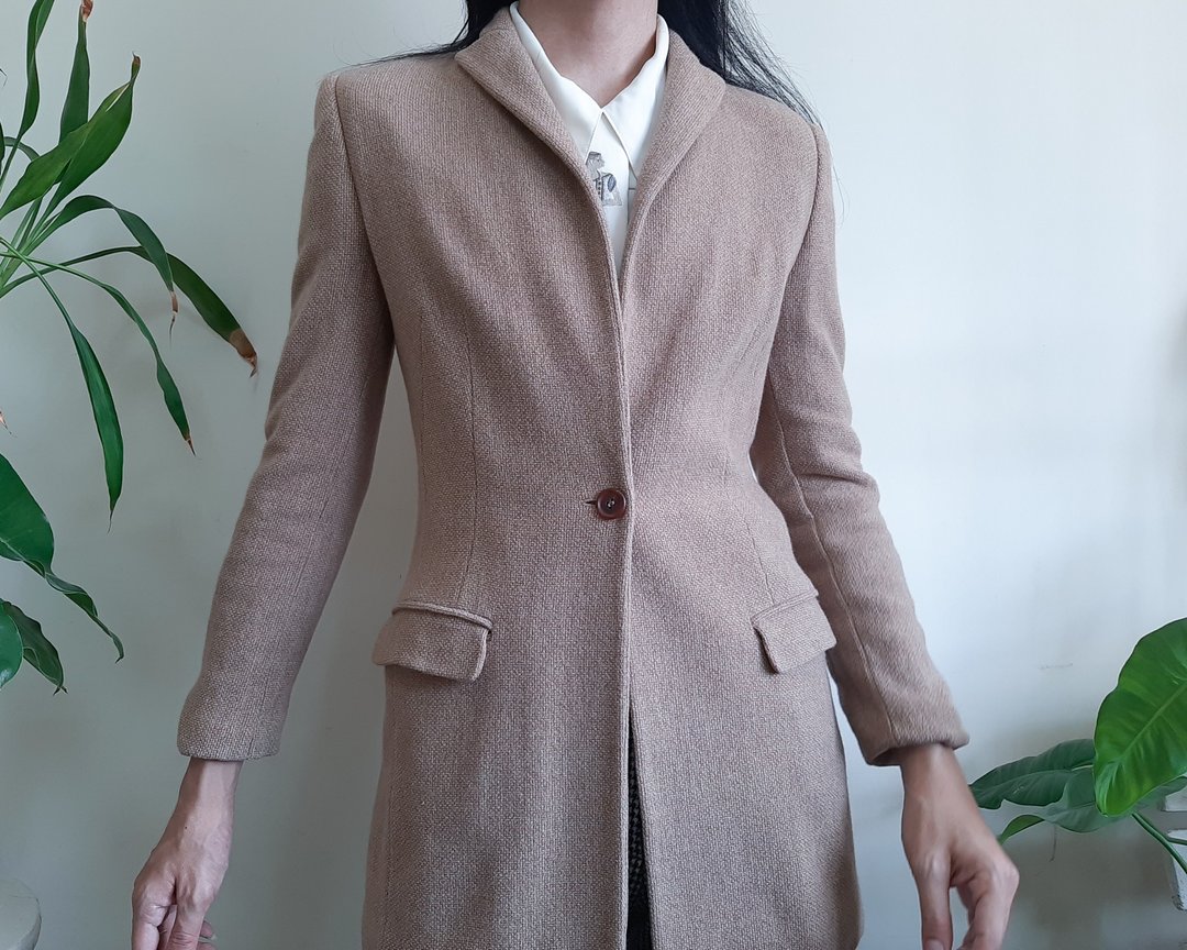 MASKA 意大利复古棕色羊毛长款西装外套修身西装外套意大利制造 - 女装西装外套/风衣 - 羊毛 咖啡色