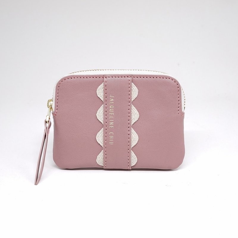 【贾姬零钱包】 粉灰玫瑰色牛皮 - 零钱包 - 真皮 粉红色