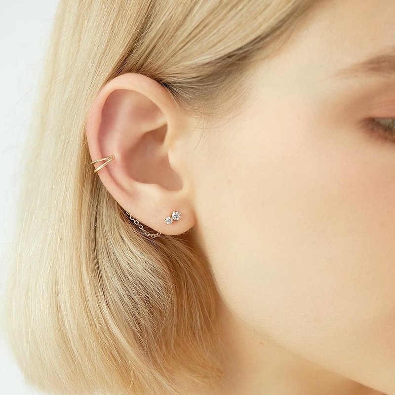 ASYMETRIC 不对称晶钻纯银耳环 - 耳环/耳夹 - 纯银 粉红色