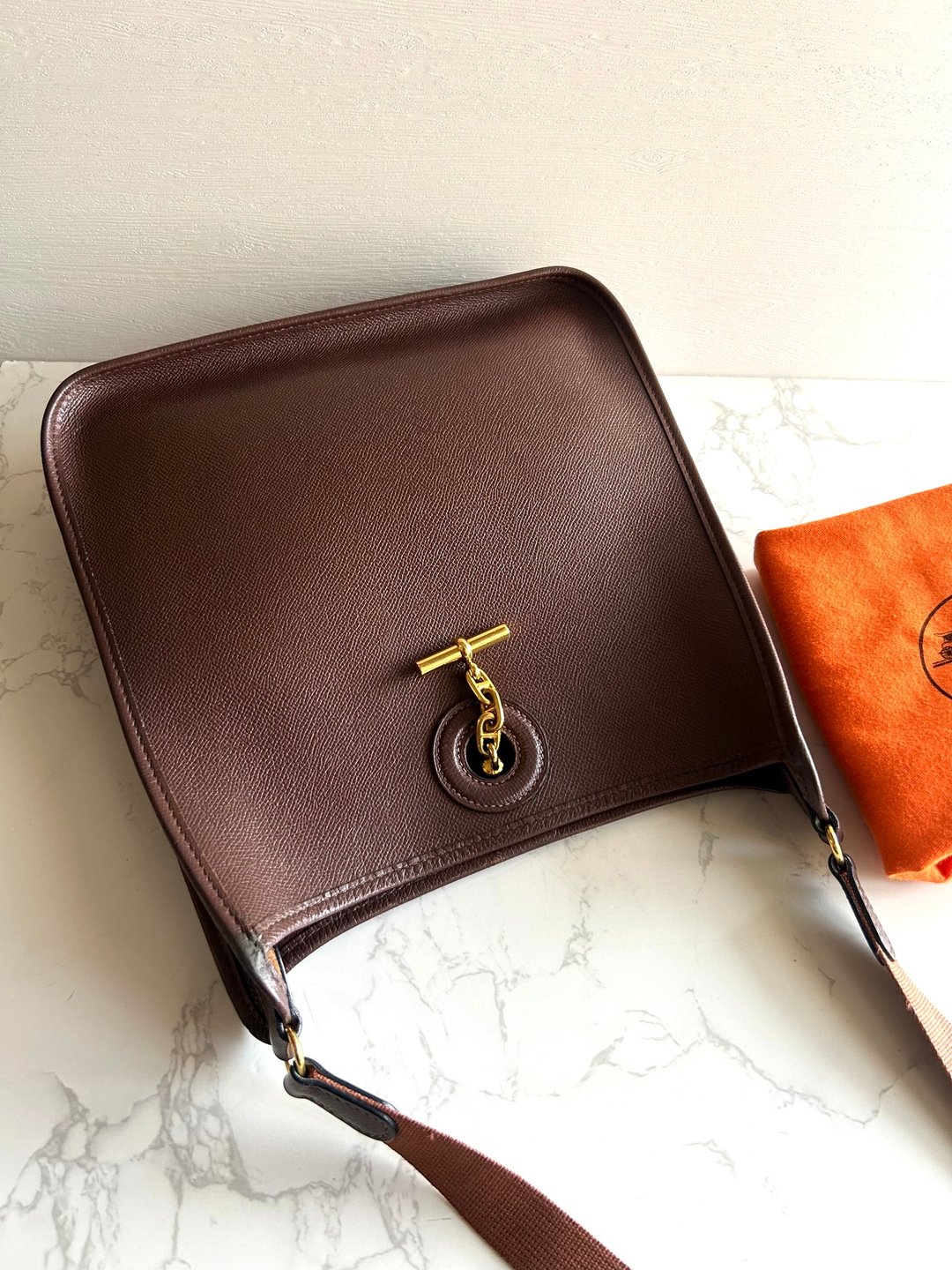 绝版中古包 Hermes Vespa PM 皮革包 侧背包 单肩包 二手包 斜背包 - 侧背包/斜挎包 - 真皮 咖啡色