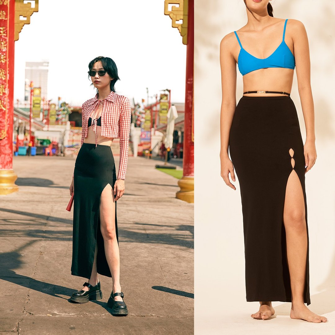 Aprilpoolday / LULU SLIT SKIRT / 黑色 - 裙子 - 其他材质 黑色