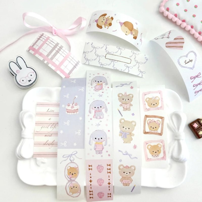 布偶派 ピンクの夢 童画タッチ 和紙膠帶 10米卷 - 纸胶带 - 其他材质 多色