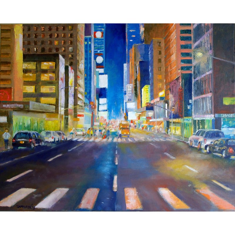 Night New York Street Original Art Oil Painting Wall Decor New York - 海报/装饰画/版画 - 其他材质 多色
