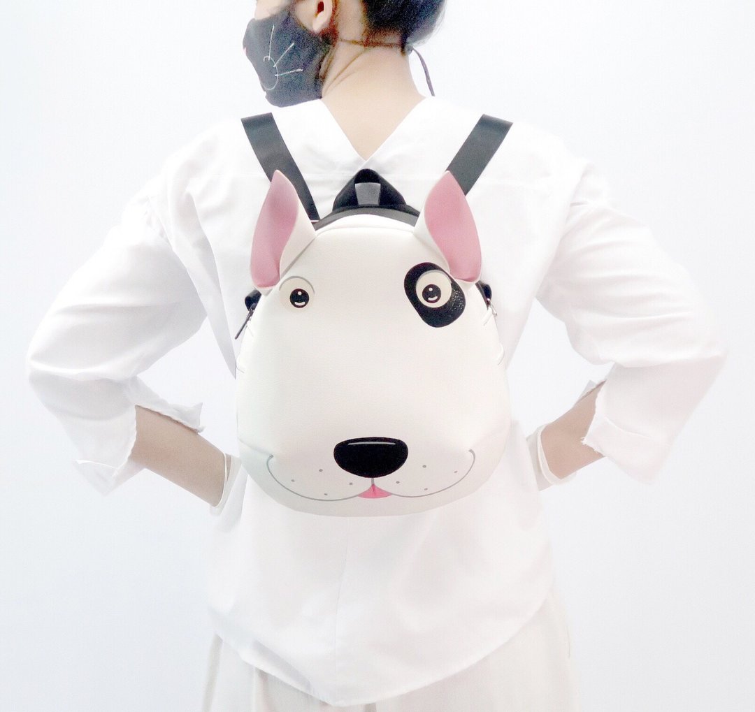 Bull terrier backpack,crossbody bag,hand painted bag,for animals lovers. - 后背包/双肩包 - 人造皮革 白色