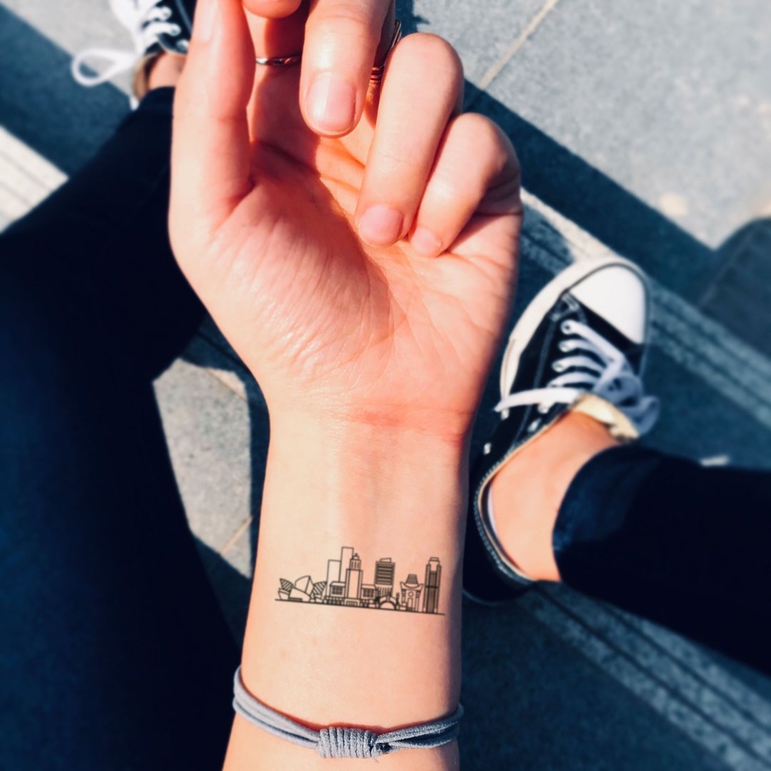 OhMyTat 洛杉矶天际线轮廓 Los Angeles Skyline 纹身贴纸 (2 张) - 纹身贴 - 纸 黑色