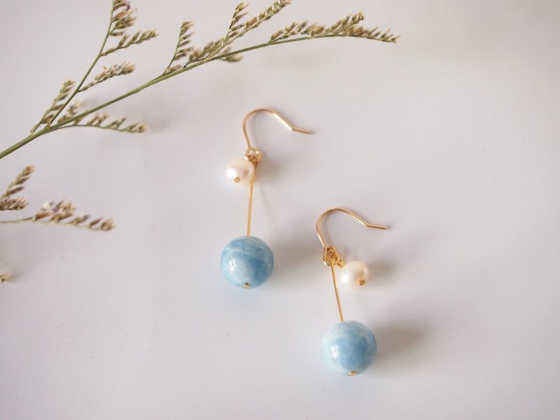 Anniewhere | 阴晴不定 | 海蓝宝珍珠 耳环 无耳洞耳夹 可改纯银 - 耳环/耳夹 - 宝石 蓝色