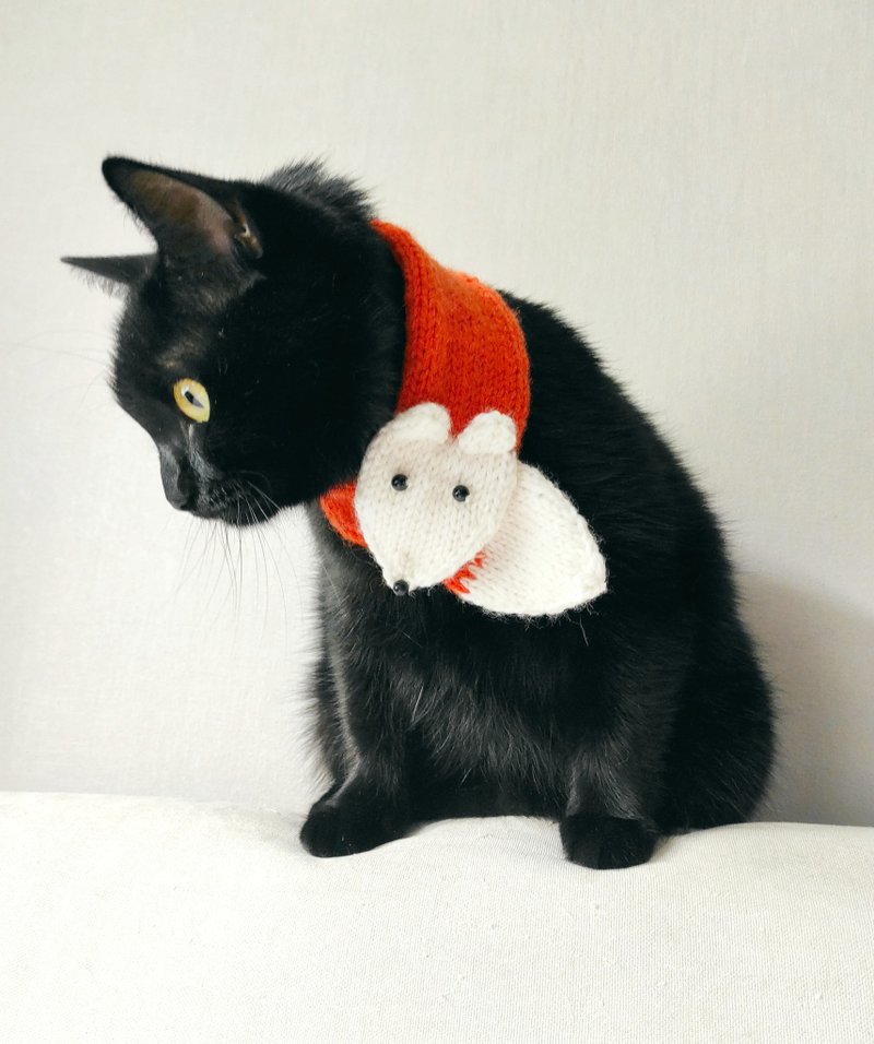 狐狸围巾  宠物项圈 fox scarf for pets collar for cat neckwear for pet scarf for dog - 项圈/牵绳 - 羊毛 橘色