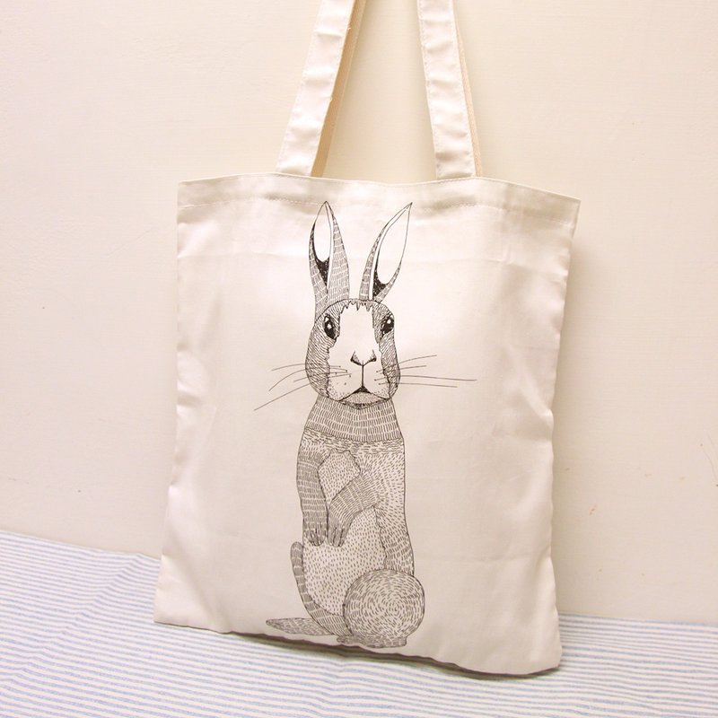 Rolia's 手作 限量 兔子 双面图案 棉布肩背包 - 侧背包/斜挎包 - 棉．麻 白色
