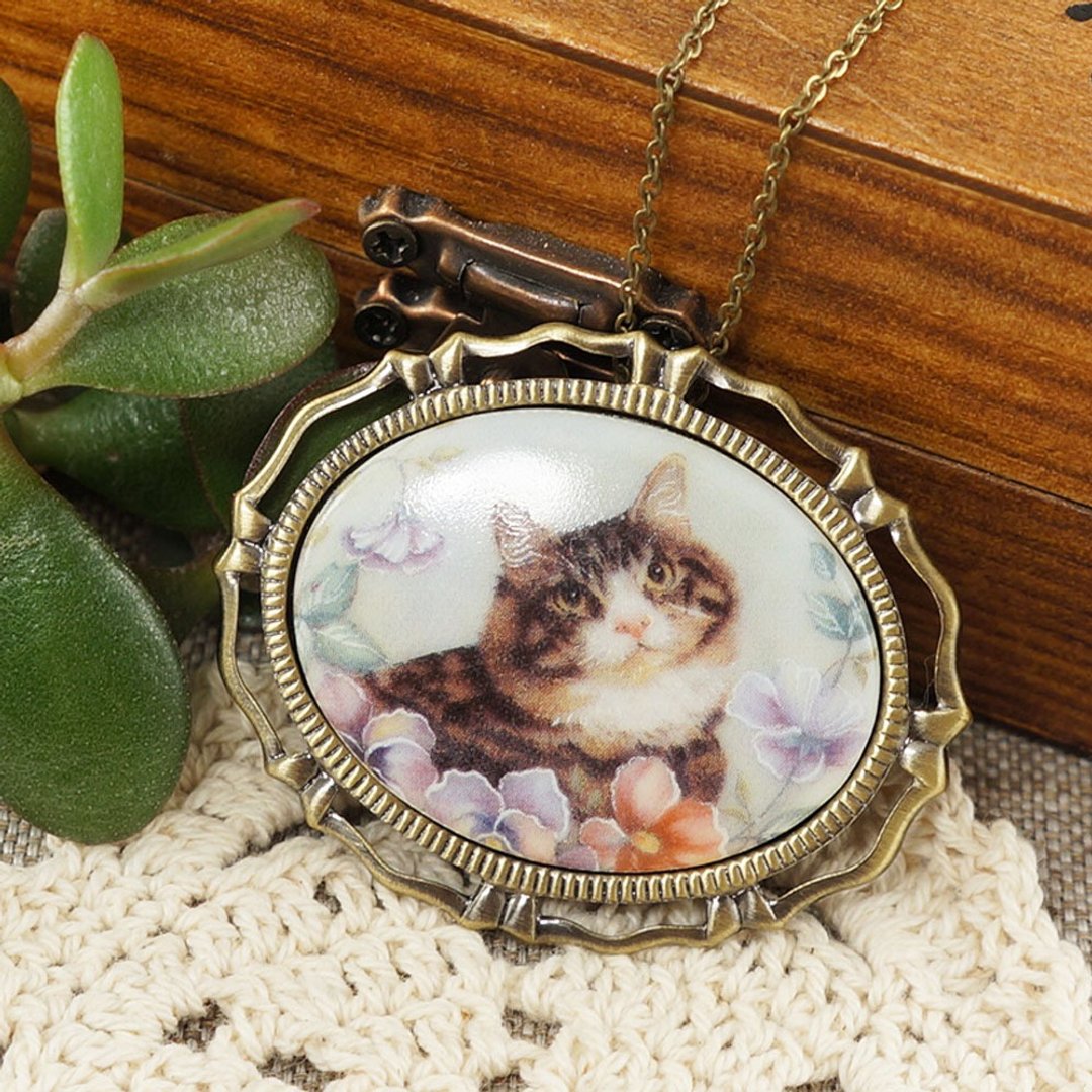 Cat Kitten Porcelain Cameo Pin Brooch and Pendant Necklace 2 in 1 Woman Jewelry - 胸针 - 瓷 多色