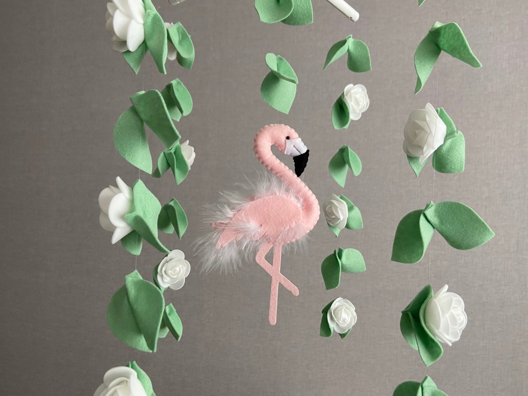 Baby mobile flamingo, Tropical flamingo mobile, Baby mobile girl - 玩具/玩偶 - 其他材质 粉红色