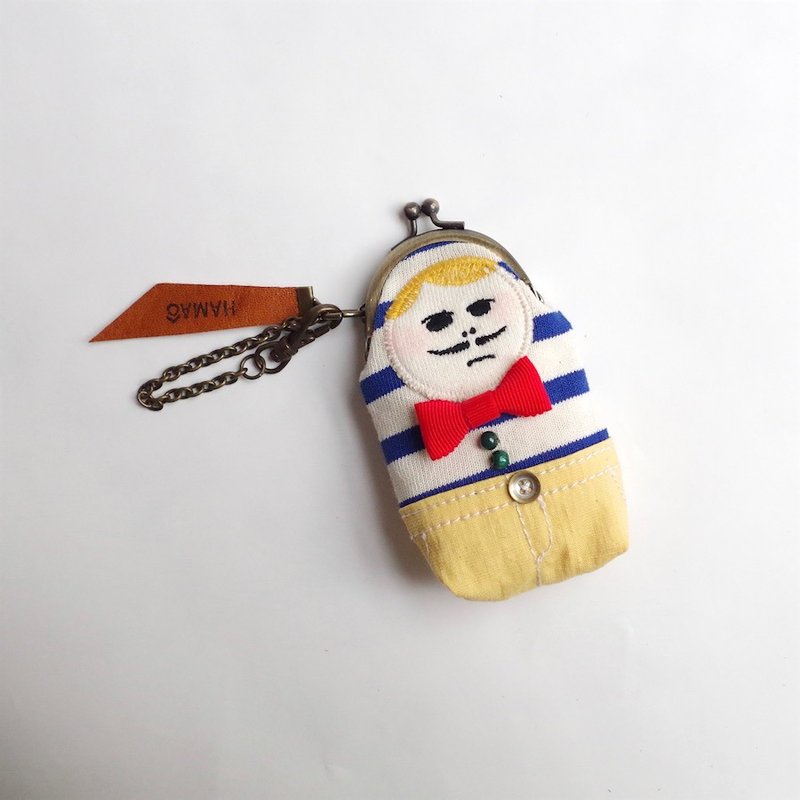 HAMAO sprinkle case blue border × yellow pants - 化妆包/杂物包 - 棉．麻 黄色