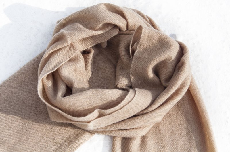 手织围巾 喀什米尔Cashmere/羊绒围巾/纯羊毛围巾披巾/戒指绒披肩 - 围巾/披肩 - 羊毛 卡其色