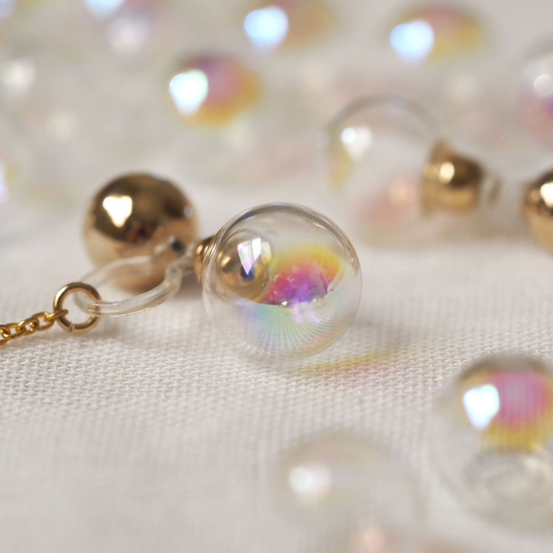 2way - soap bubble and gold - glass dome non-pierced earrings P67 - 耳环/耳夹 - 玻璃 透明