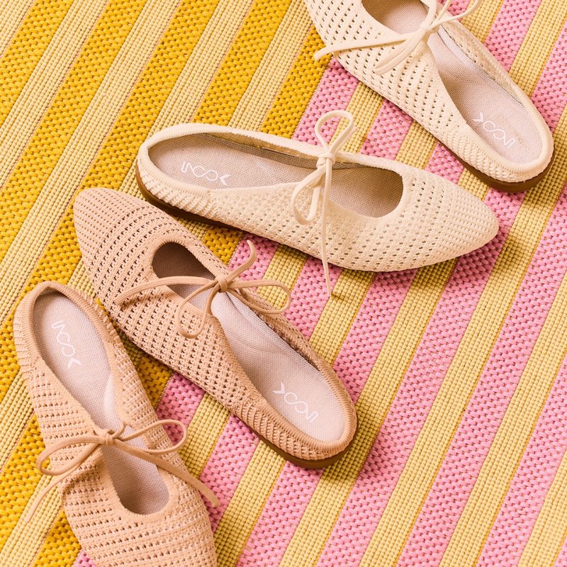 拉菲绑带穆勒鞋 裸麦 | inooknit 专为亚洲女生设计的针织鞋 - 芭蕾鞋/娃娃鞋 - 聚酯纤维 卡其色